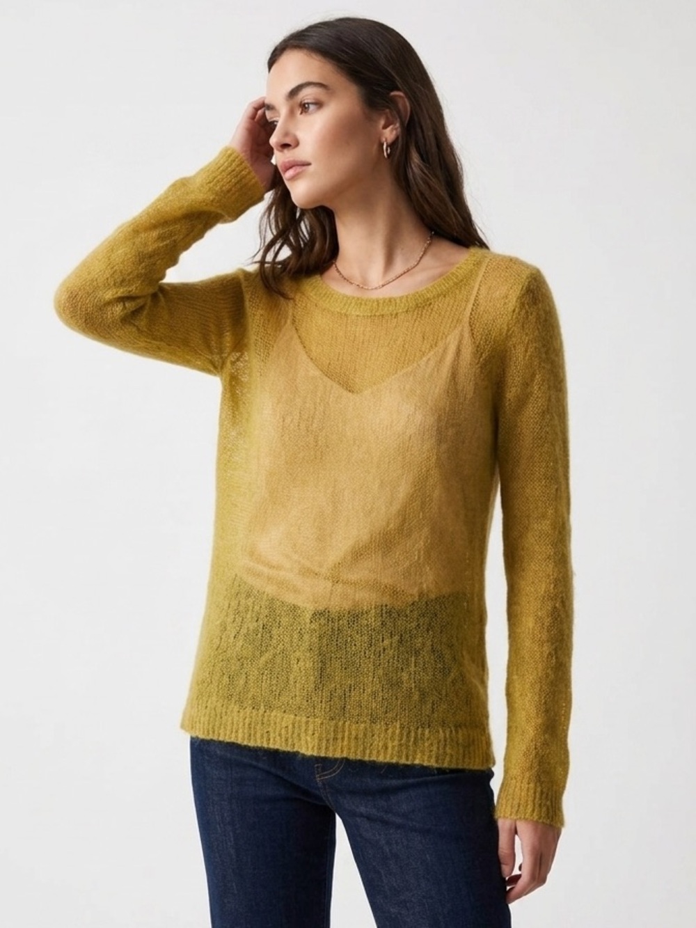 Anthropologie Charlie and Robin Sheer Sweater Women XS Mustard Mohair Wool